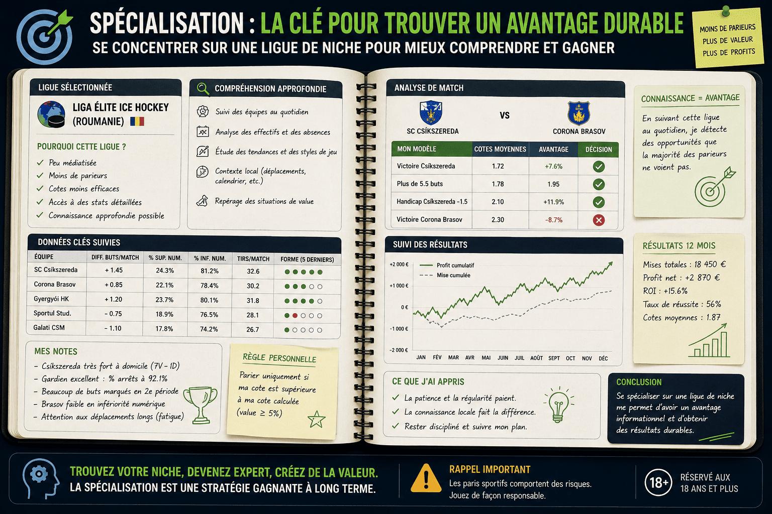 Carnet d'analyse d'une ligue de niche illustrant la spécialisation comme stratégie de paris sportifs